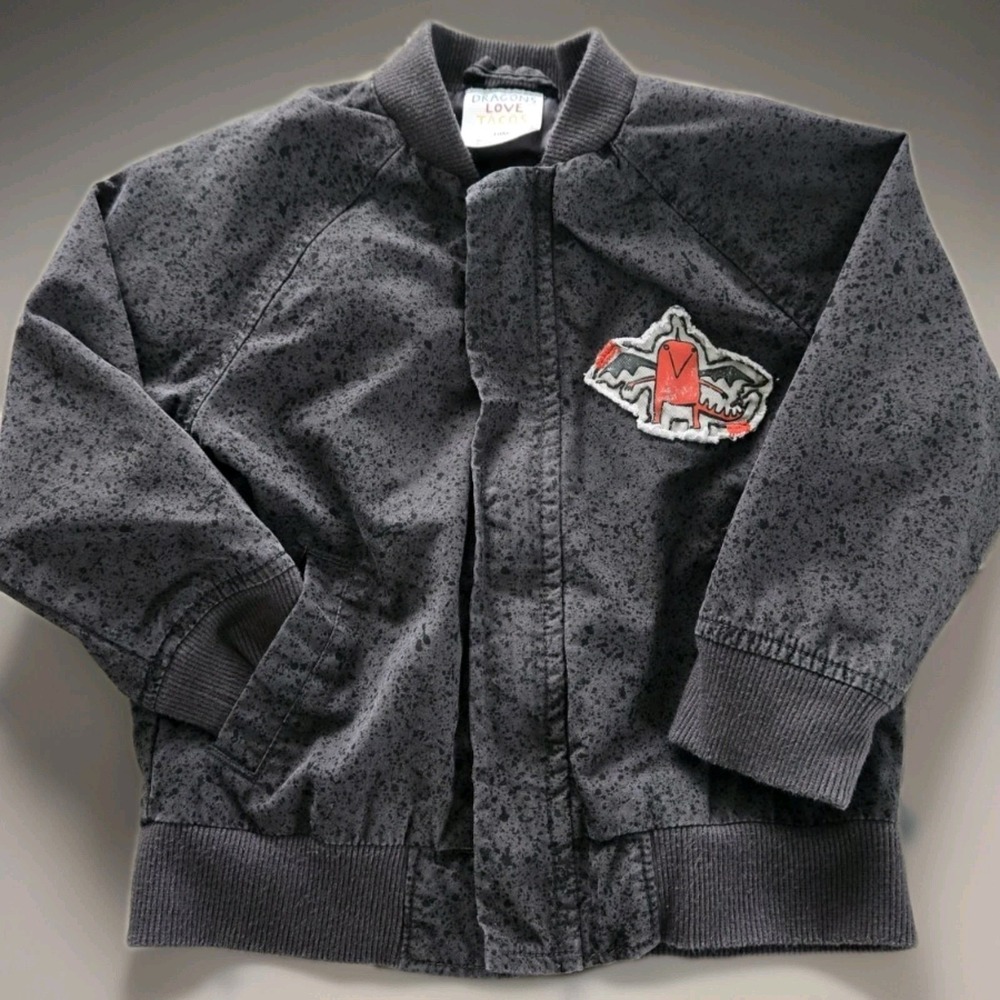 Dragons Love Tacos Baby Jacket 18M Mechanic Bomber Gray Patch Toddler Coat Cute
